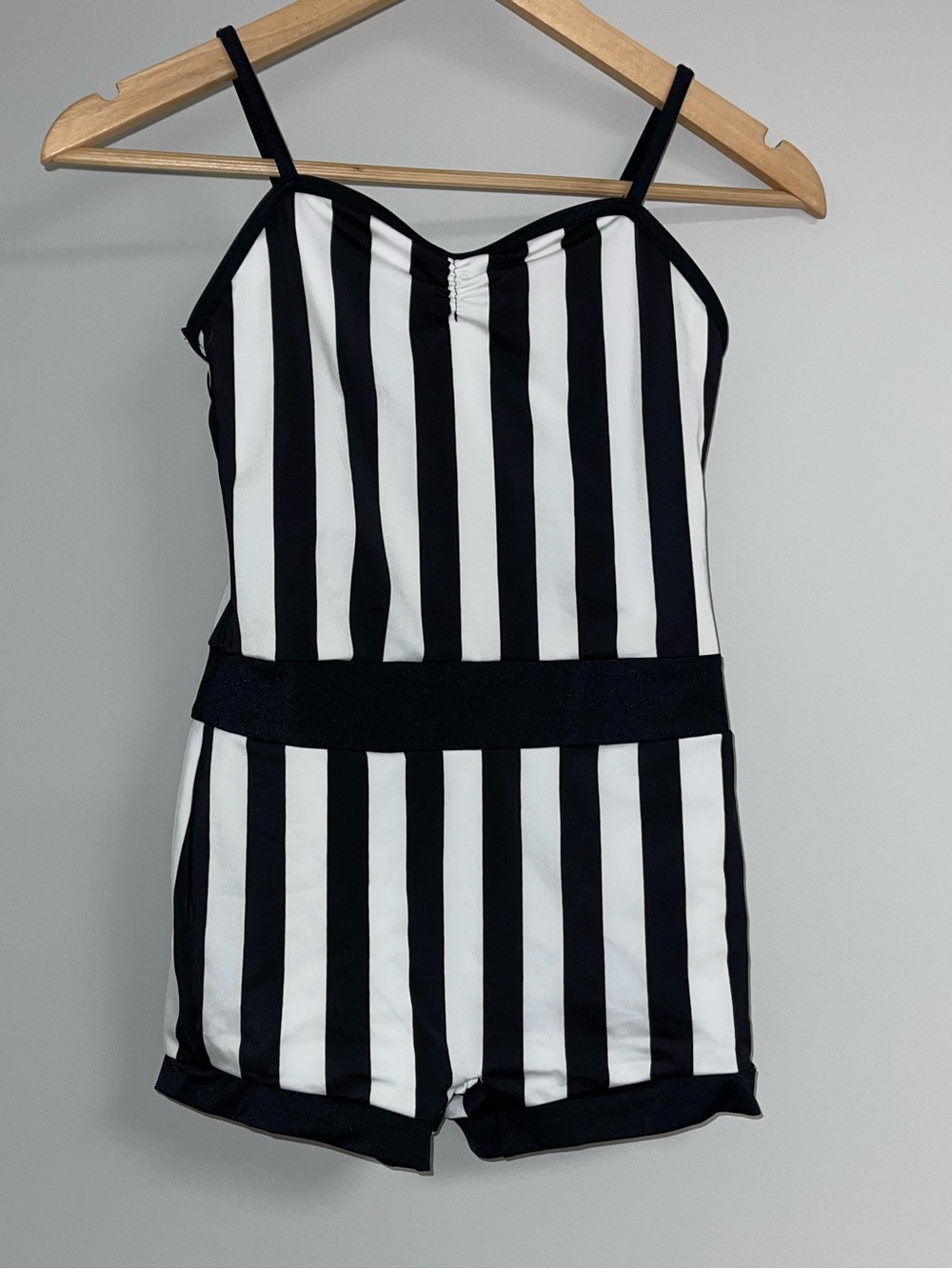 WEISSMAN Girl Dance Costume Large Child Black White Striped Leotard Bodysuit Tap